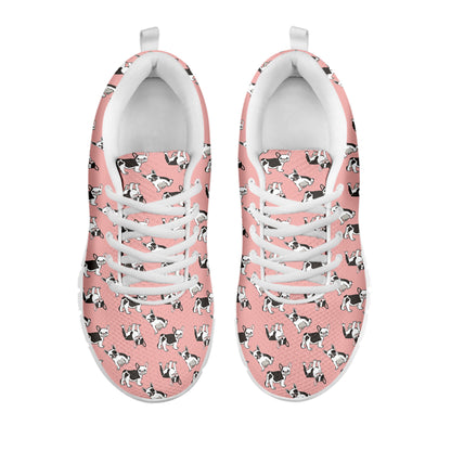 Cute French Bulldog Puppy Pattern Print White Sneakers