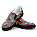Cute French Fries Pattern Print Black Slip On Sneakers
