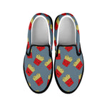 Cute French Fries Pattern Print Black Slip On Shoes