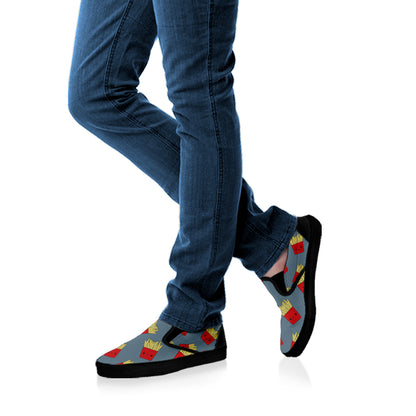 Cute French Fries Pattern Print Black Slip On Shoes