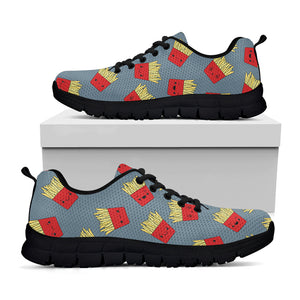 Cute French Fries Pattern Print Black Sneakers