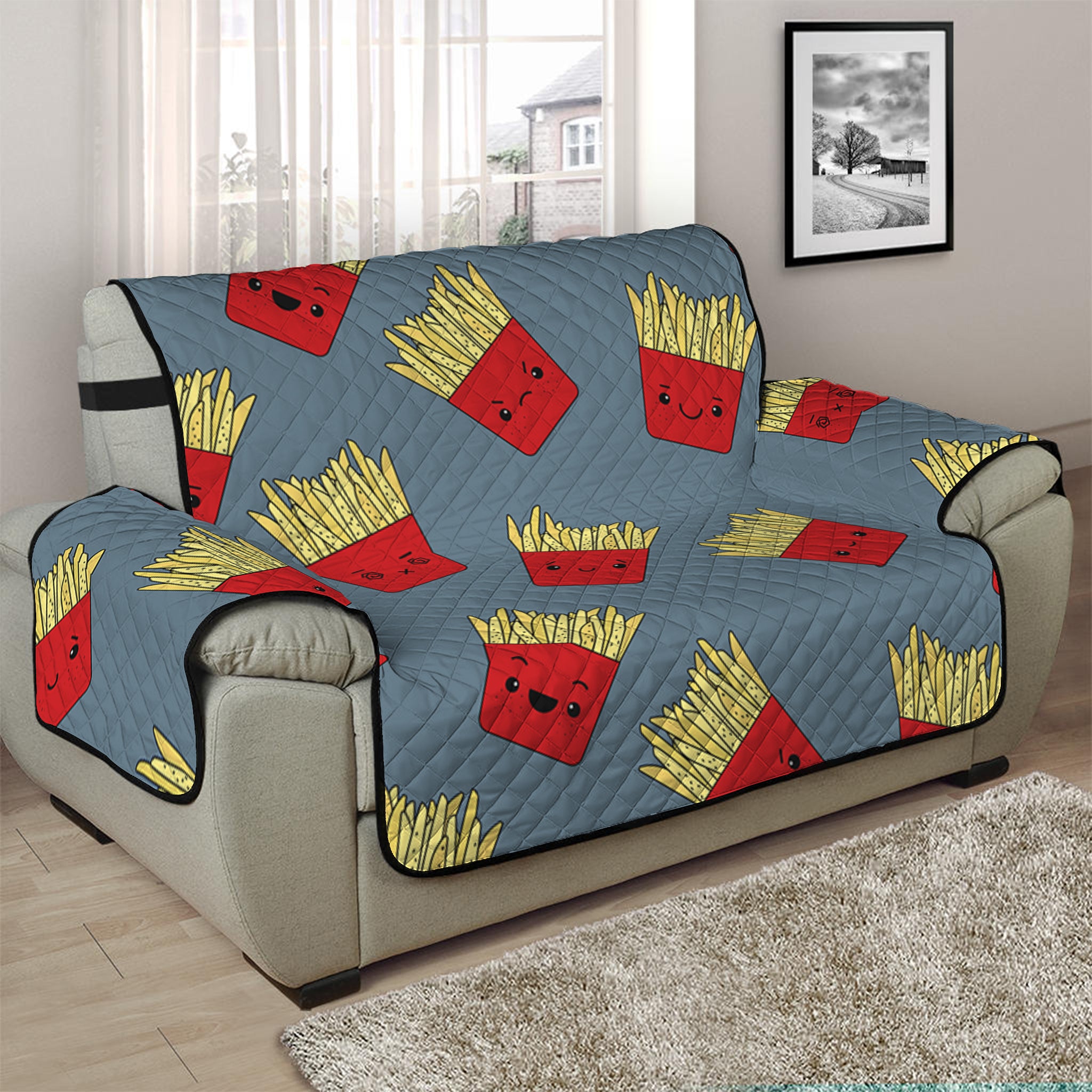 Cute French Fries Pattern Print Half Sofa Protector