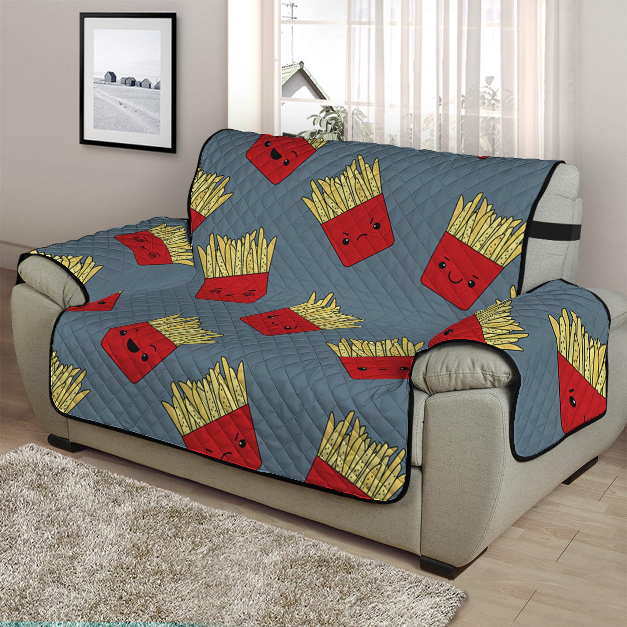 Cute French Fries Pattern Print Half Sofa Protector