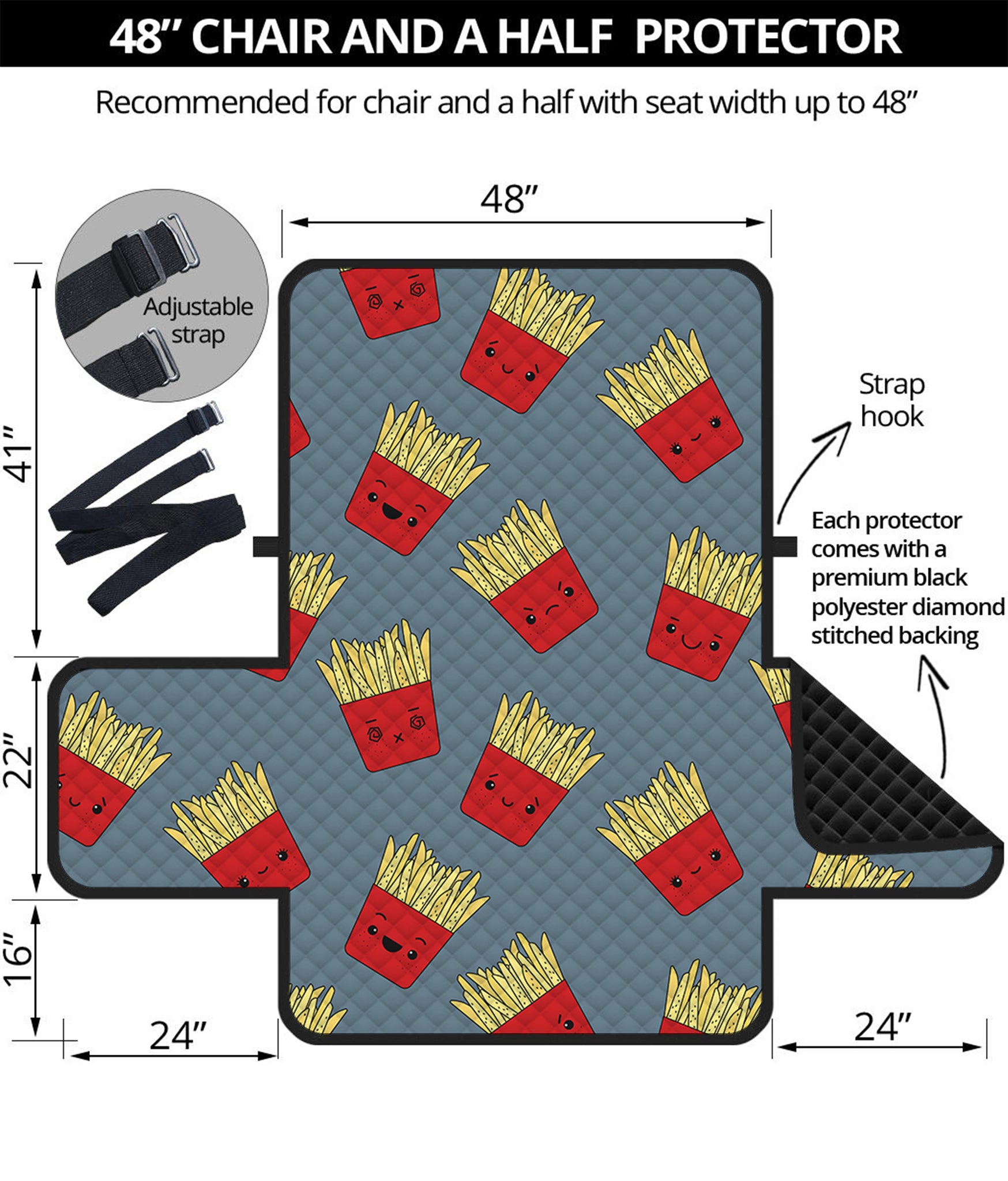 Cute French Fries Pattern Print Half Sofa Protector