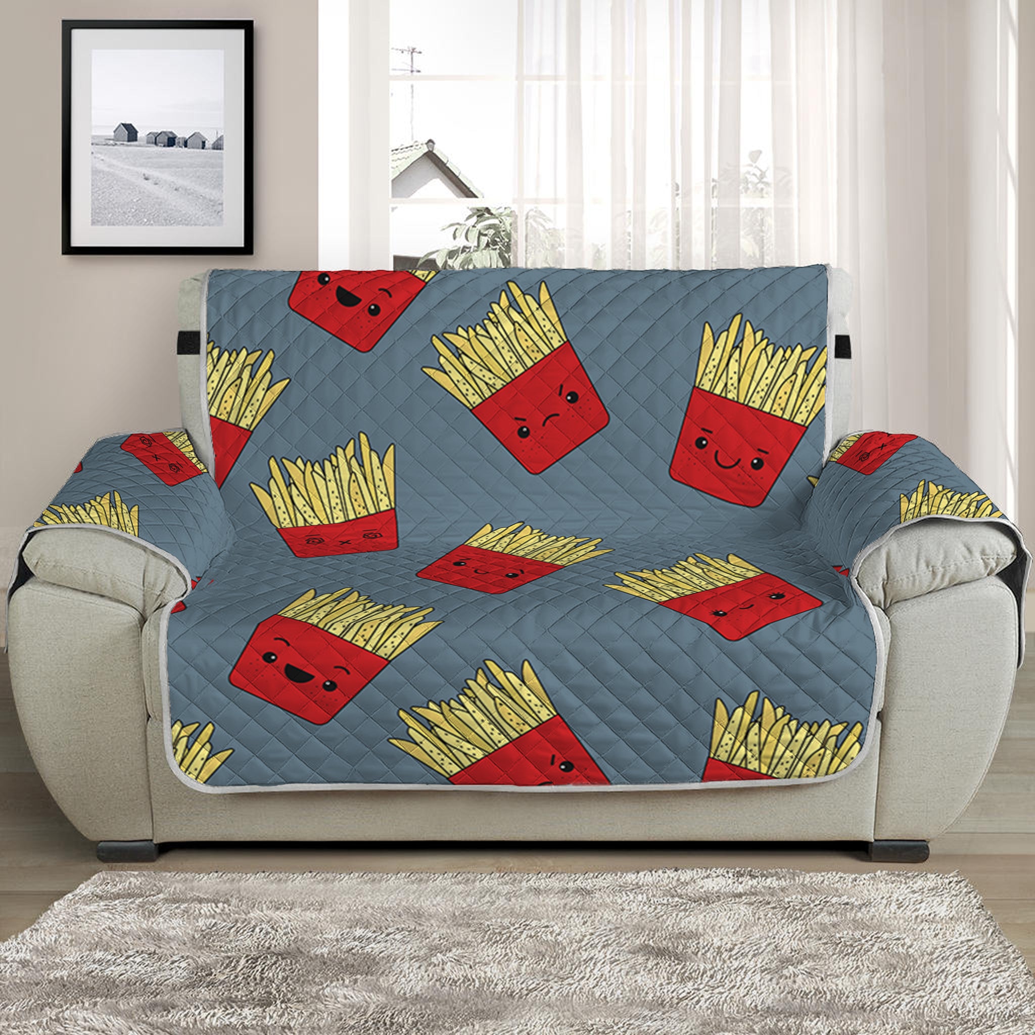 Cute French Fries Pattern Print Half Sofa Protector