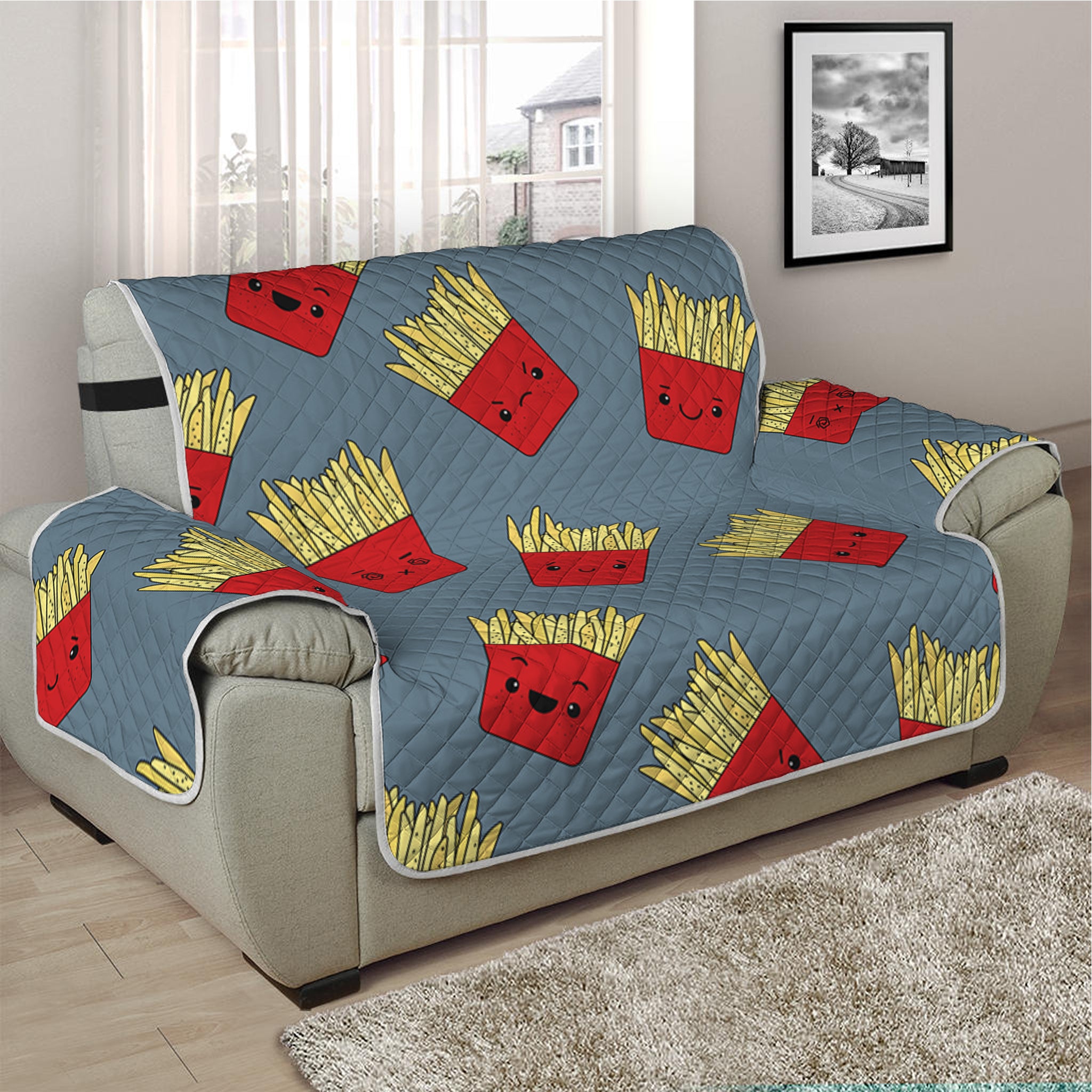 Cute French Fries Pattern Print Half Sofa Protector