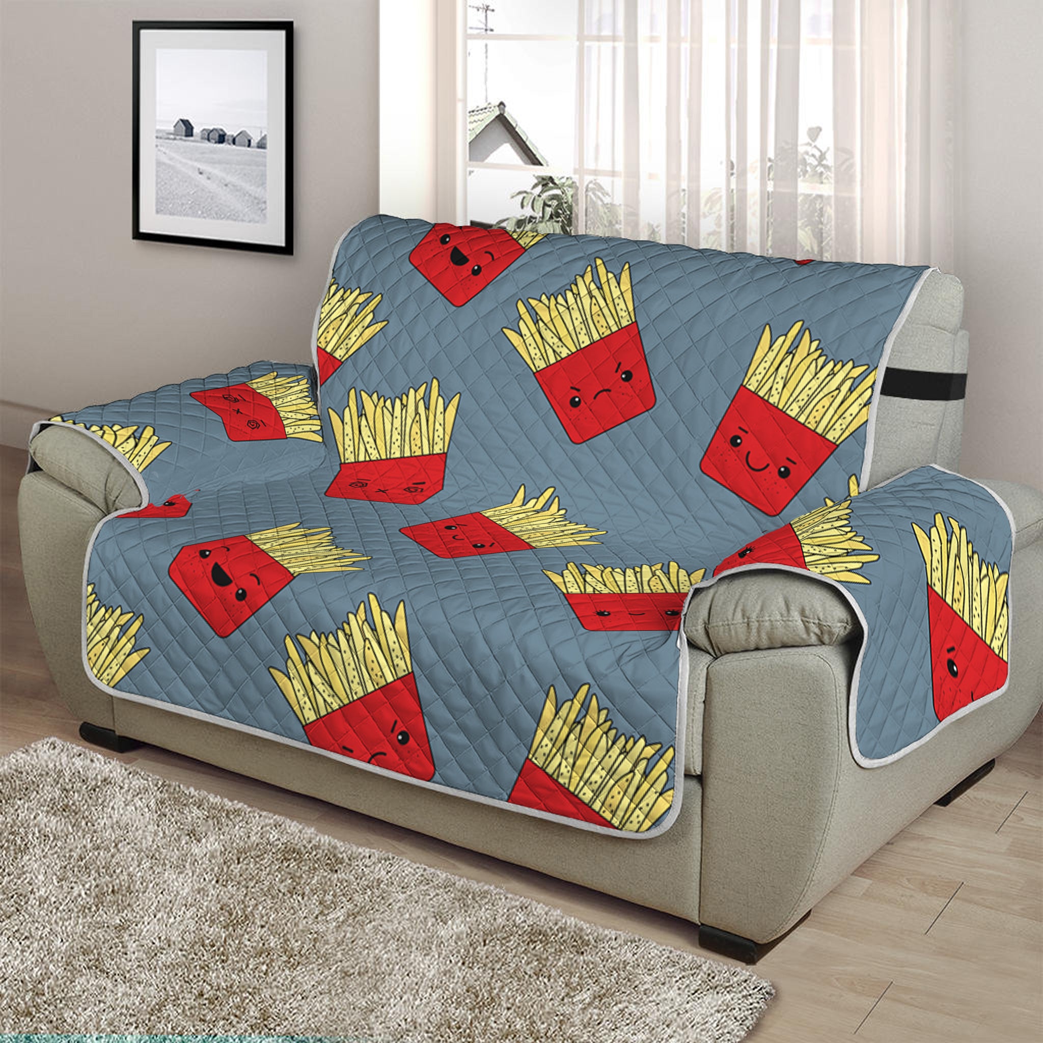 Cute French Fries Pattern Print Half Sofa Protector