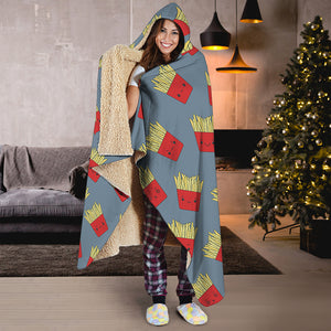 Cute French Fries Pattern Print Hooded Blanket