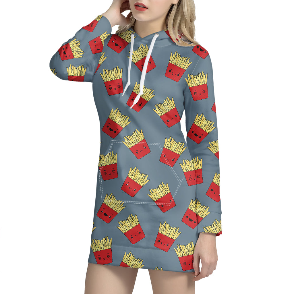 Cute French Fries Pattern Print Pullover Hoodie Dress – GearFrost