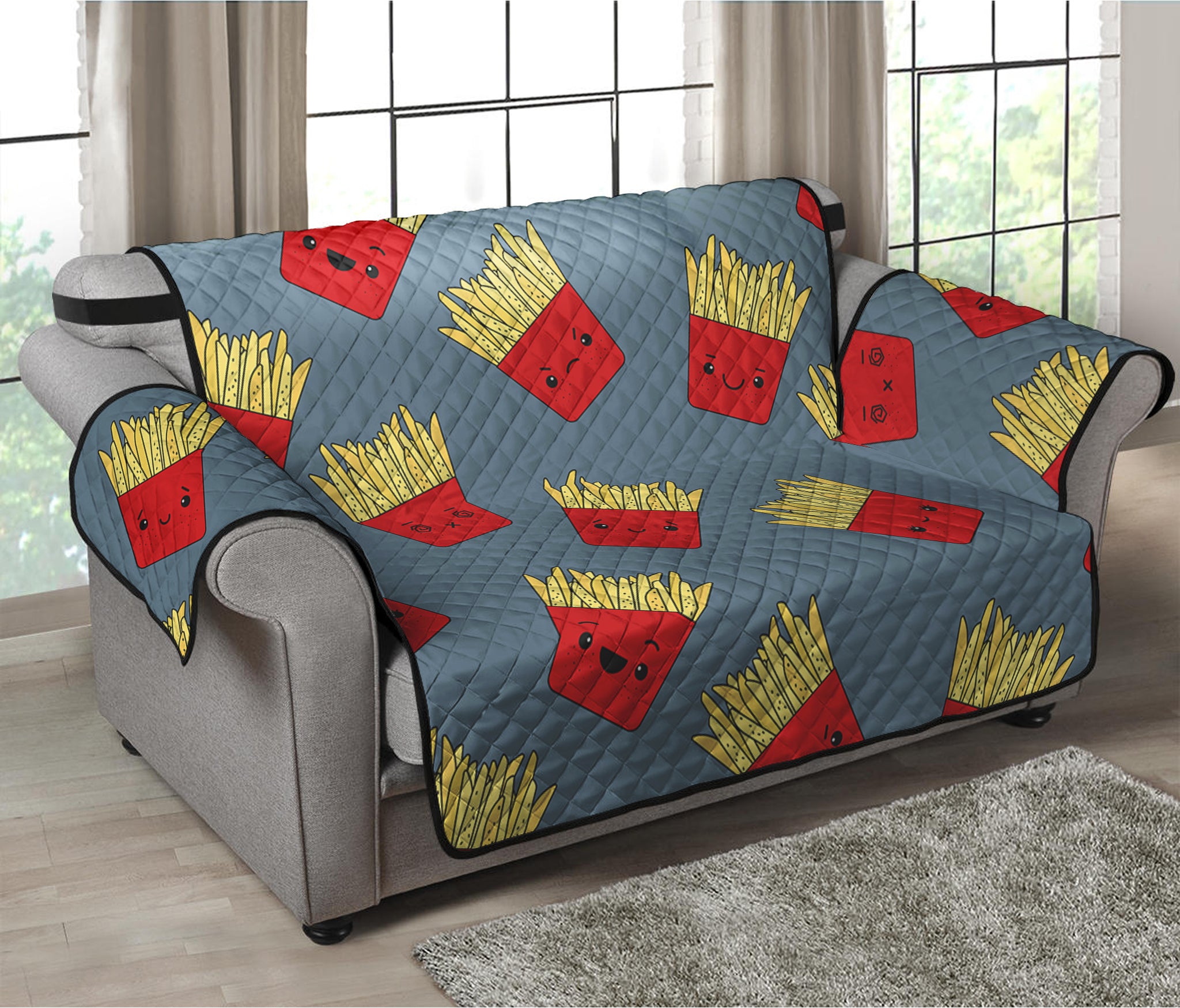 Cute French Fries Pattern Print Loveseat Protector