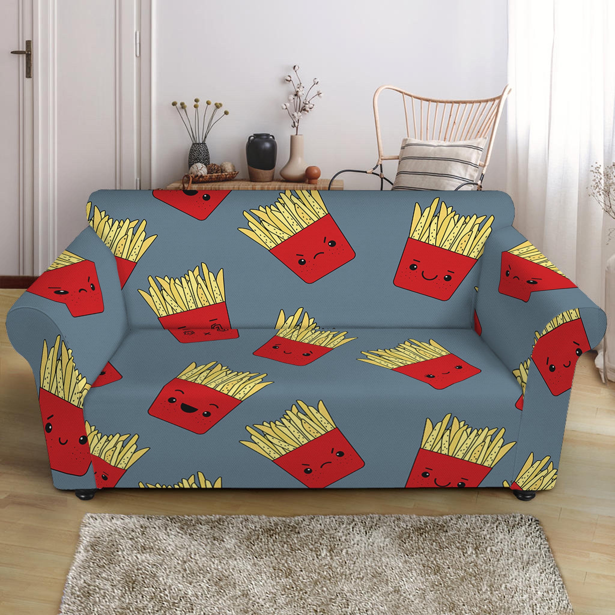 Cute French Fries Pattern Print Loveseat Slipcover