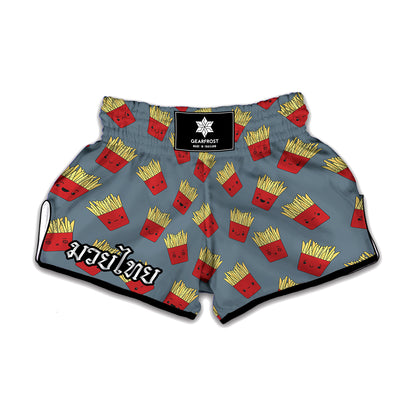 Cute French Fries Pattern Print Muay Thai Boxing Shorts