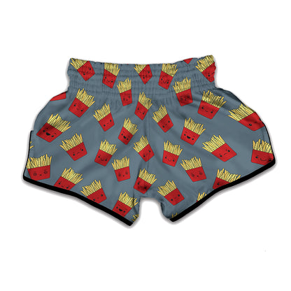 Cute French Fries Pattern Print Muay Thai Boxing Shorts