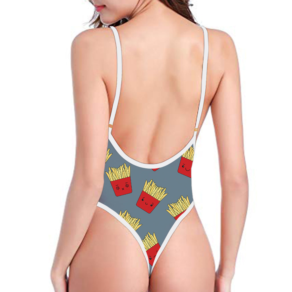 Cute French Fries Pattern Print One Piece High Cut Swimsuit