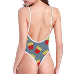 Cute French Fries Pattern Print One Piece High Cut Swimsuit