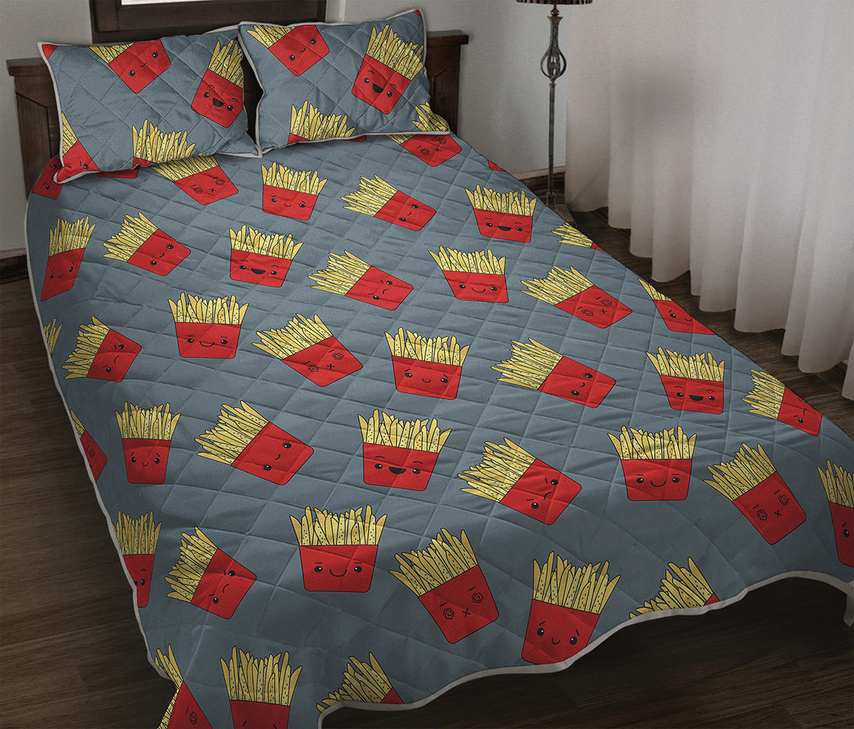 Cute French Fries Pattern Print Quilt Bed Set