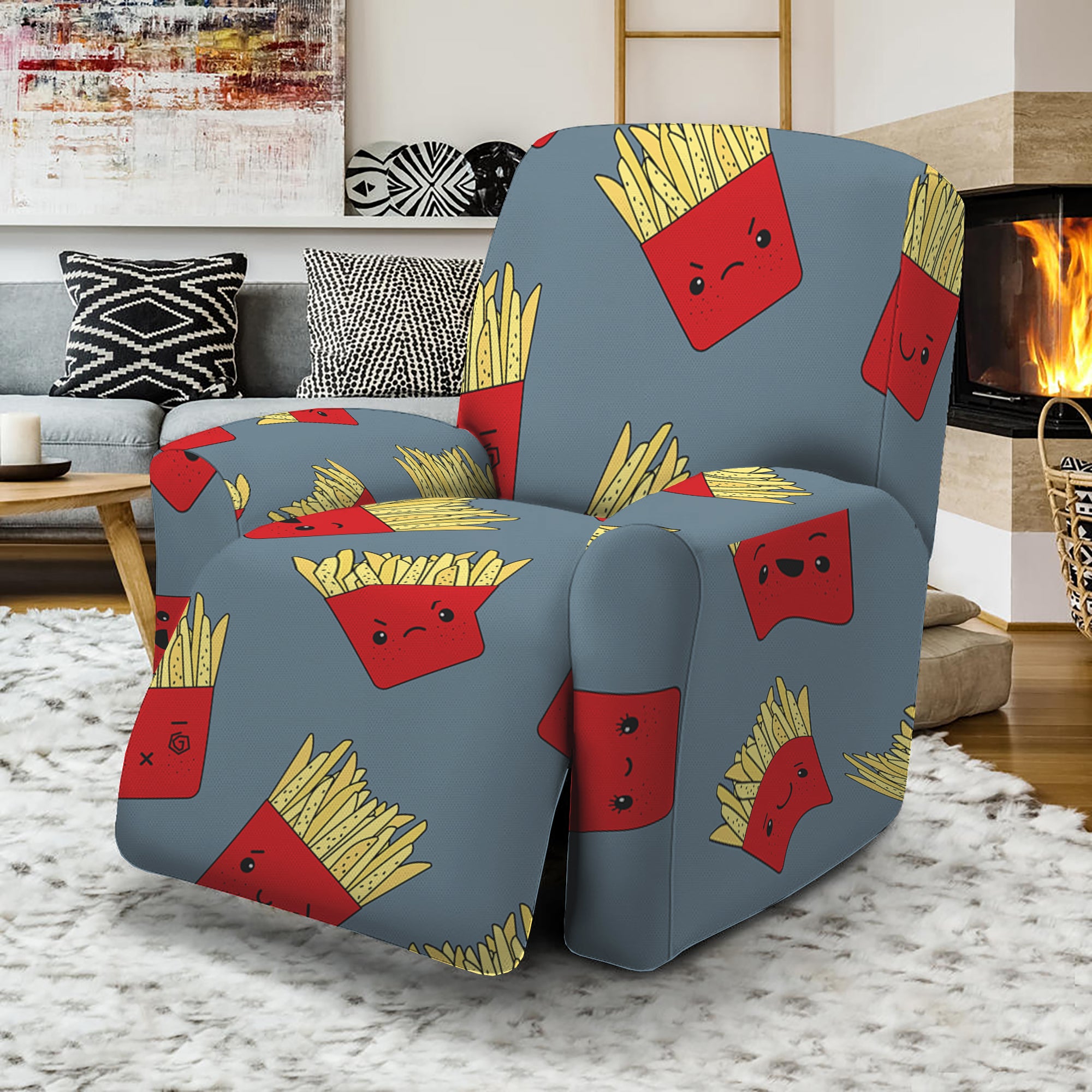 Cute French Fries Pattern Print Recliner Slipcover