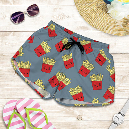 Cute French Fries Pattern Print Women's Shorts