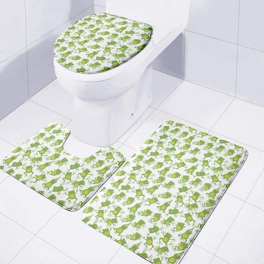 Cute Frog Pattern Print 3 Piece Bath Mat Set