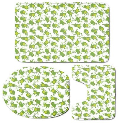 Cute Frog Pattern Print 3 Piece Bath Mat Set