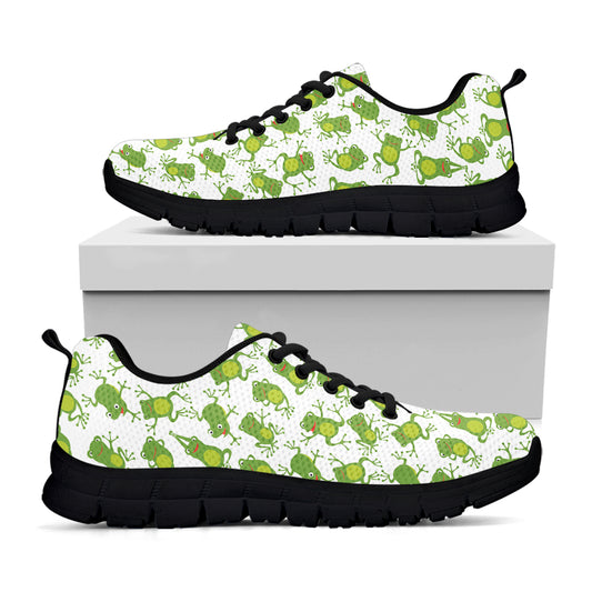 Cute Frog Pattern Print Black Sneakers
