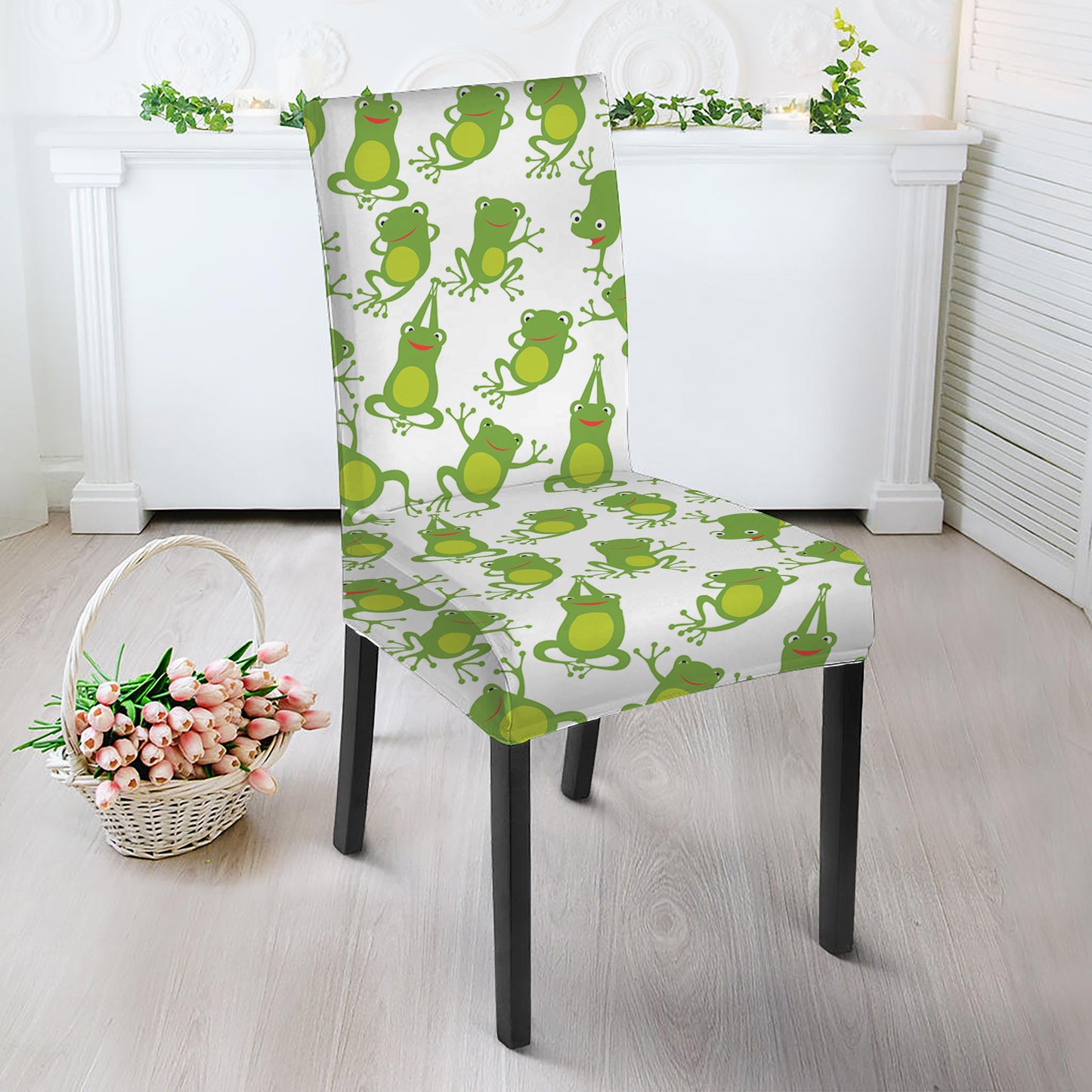 Cute Frog Pattern Print Dining Chair Slipcover