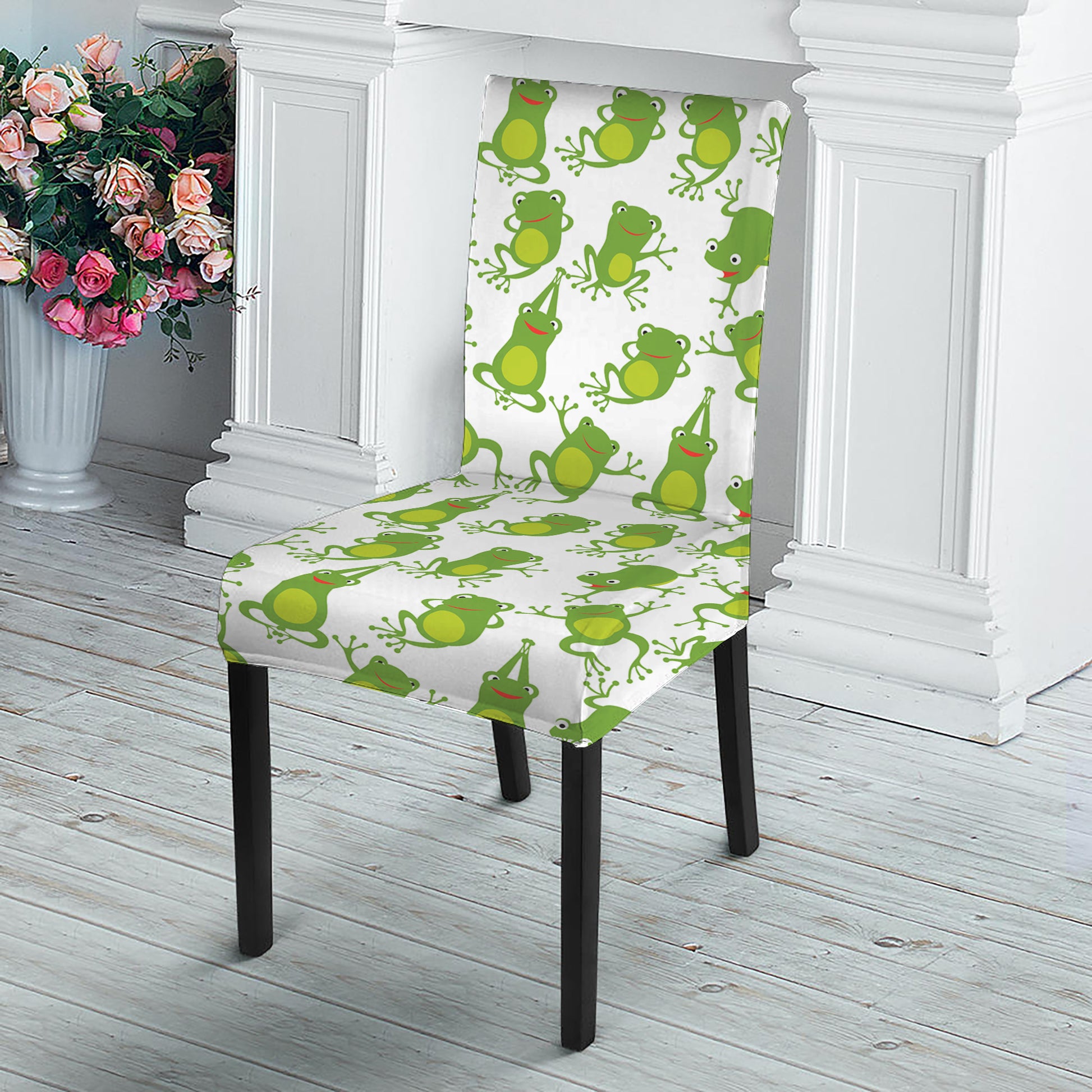Cute Frog Pattern Print Dining Chair Slipcover