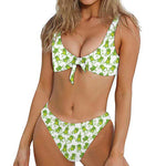 Cute Frog Pattern Print Front Bow Tie Bikini