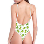Cute Frog Pattern Print One Piece High Cut Swimsuit