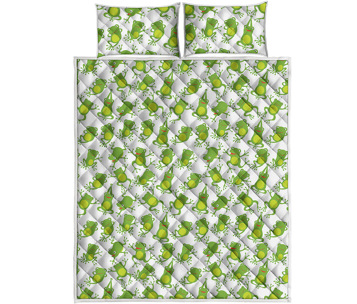 Cute Frog Pattern Print Quilt Bed Set