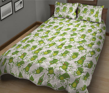 Cute Frog Pattern Print Quilt Bed Set