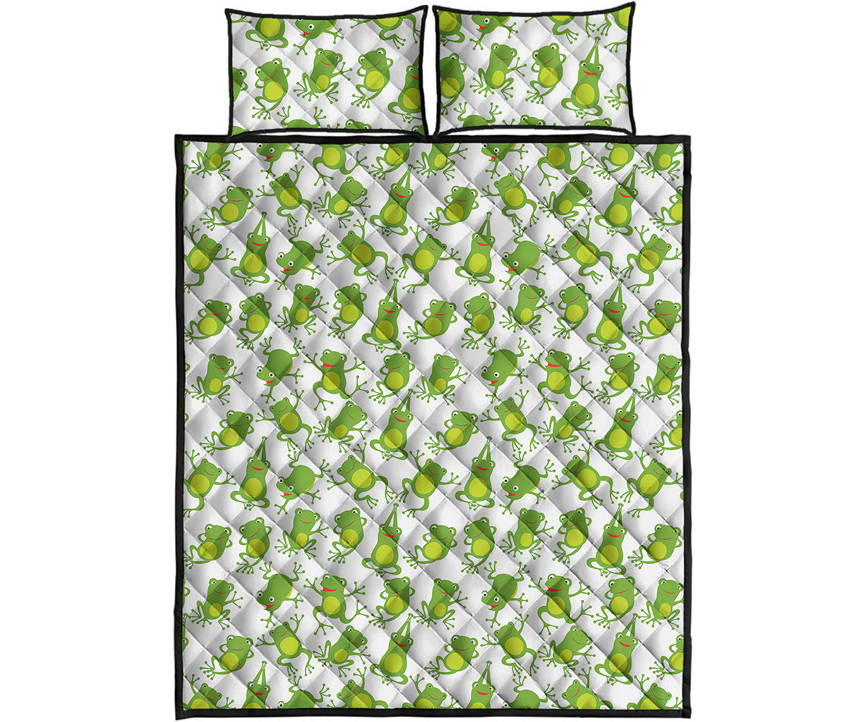 Cute Frog Pattern Print Quilt Bed Set