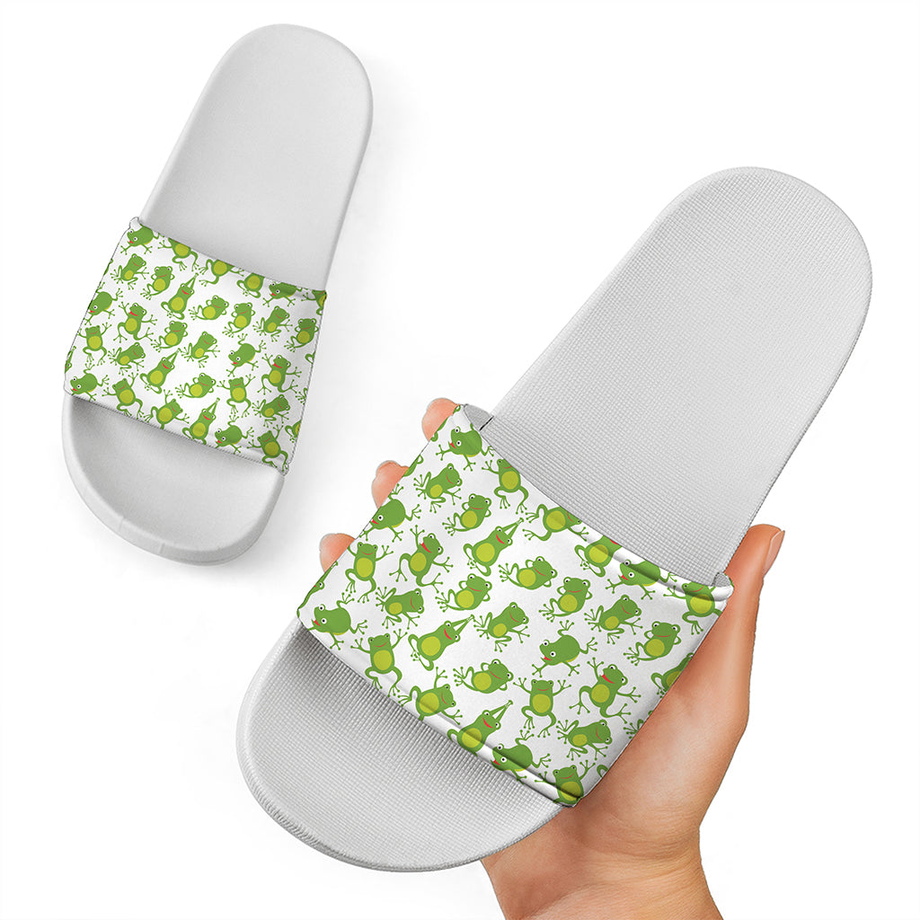 Cute Frog Pattern Print White Slide Sandals
