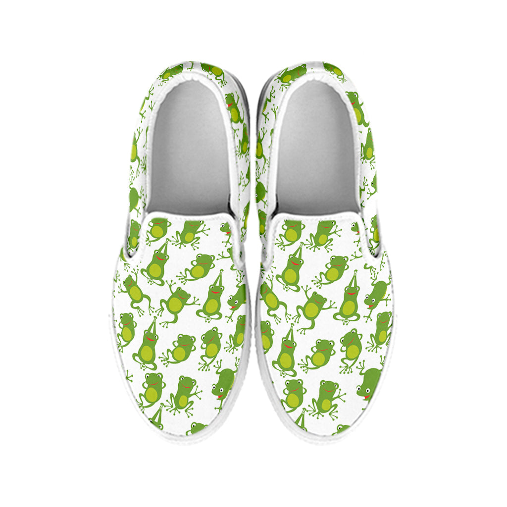 Cute Frog Pattern Print White Slip On Shoes