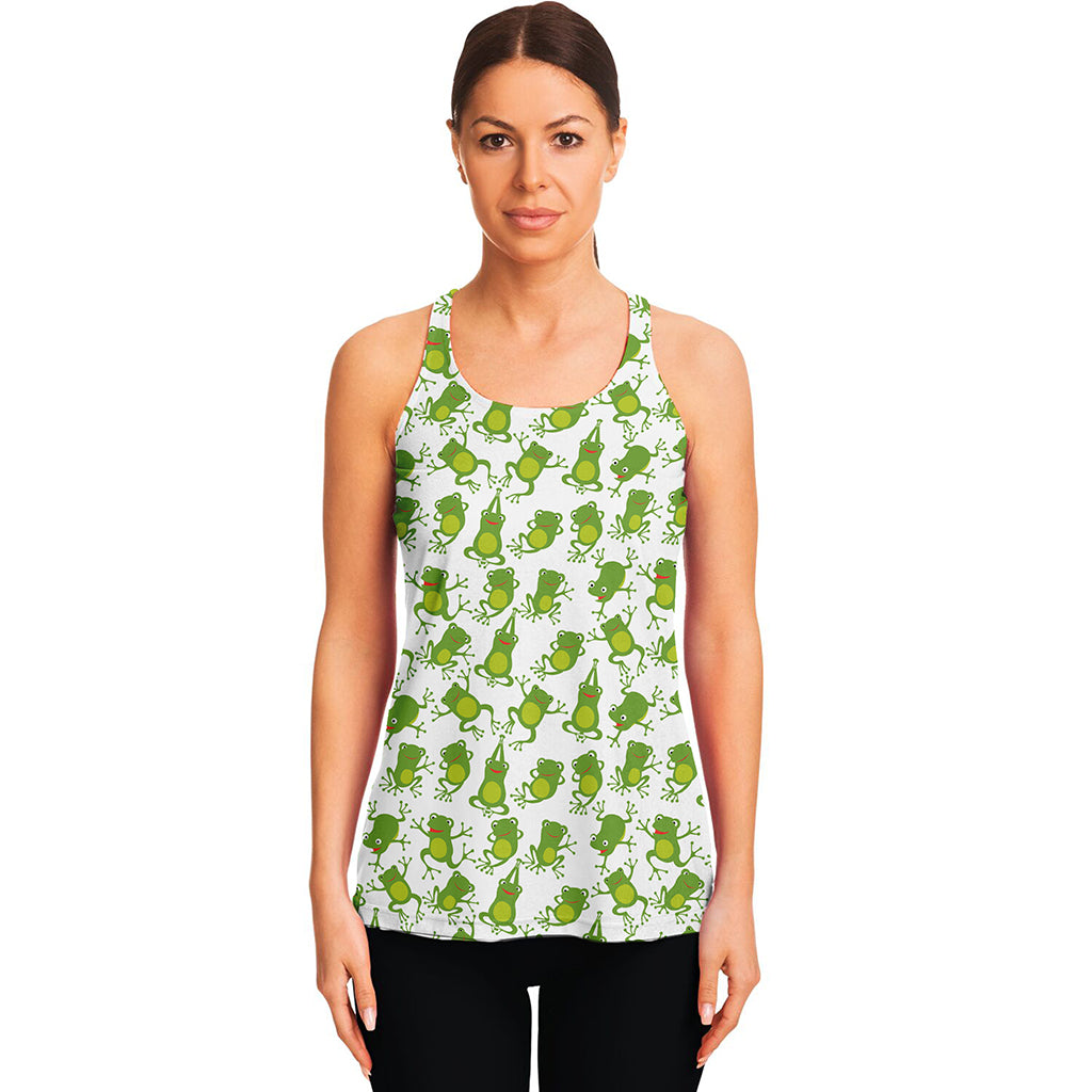 Cute Frog Pattern Print Women's Racerback Tank Top
