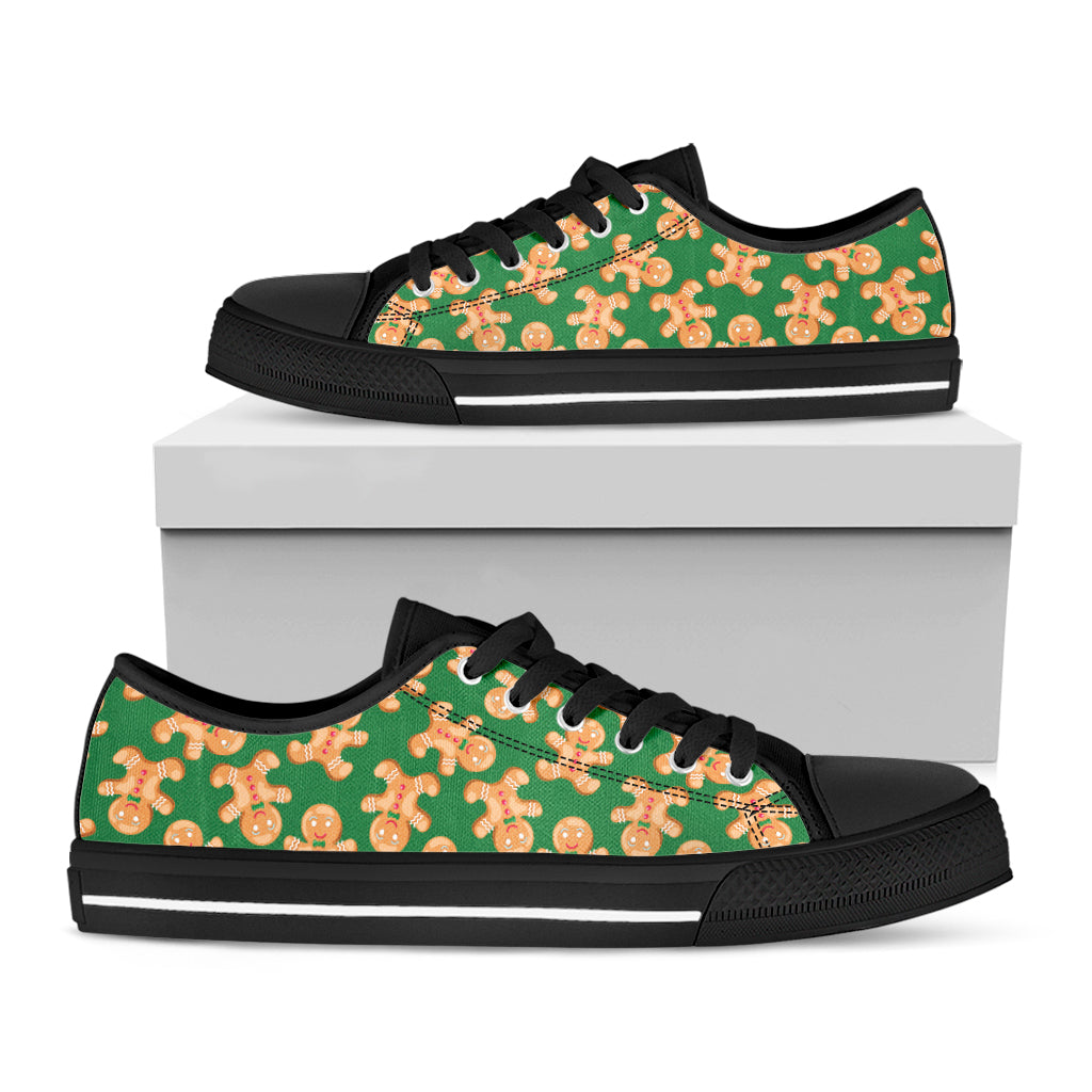 Cute Gingerbread Man Pattern Print Black Low Top Shoes