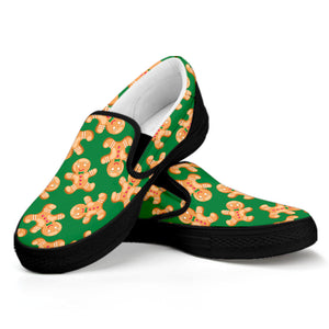 Cute Gingerbread Man Pattern Print Black Slip On Shoes