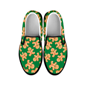 Cute Gingerbread Man Pattern Print Black Slip On Shoes