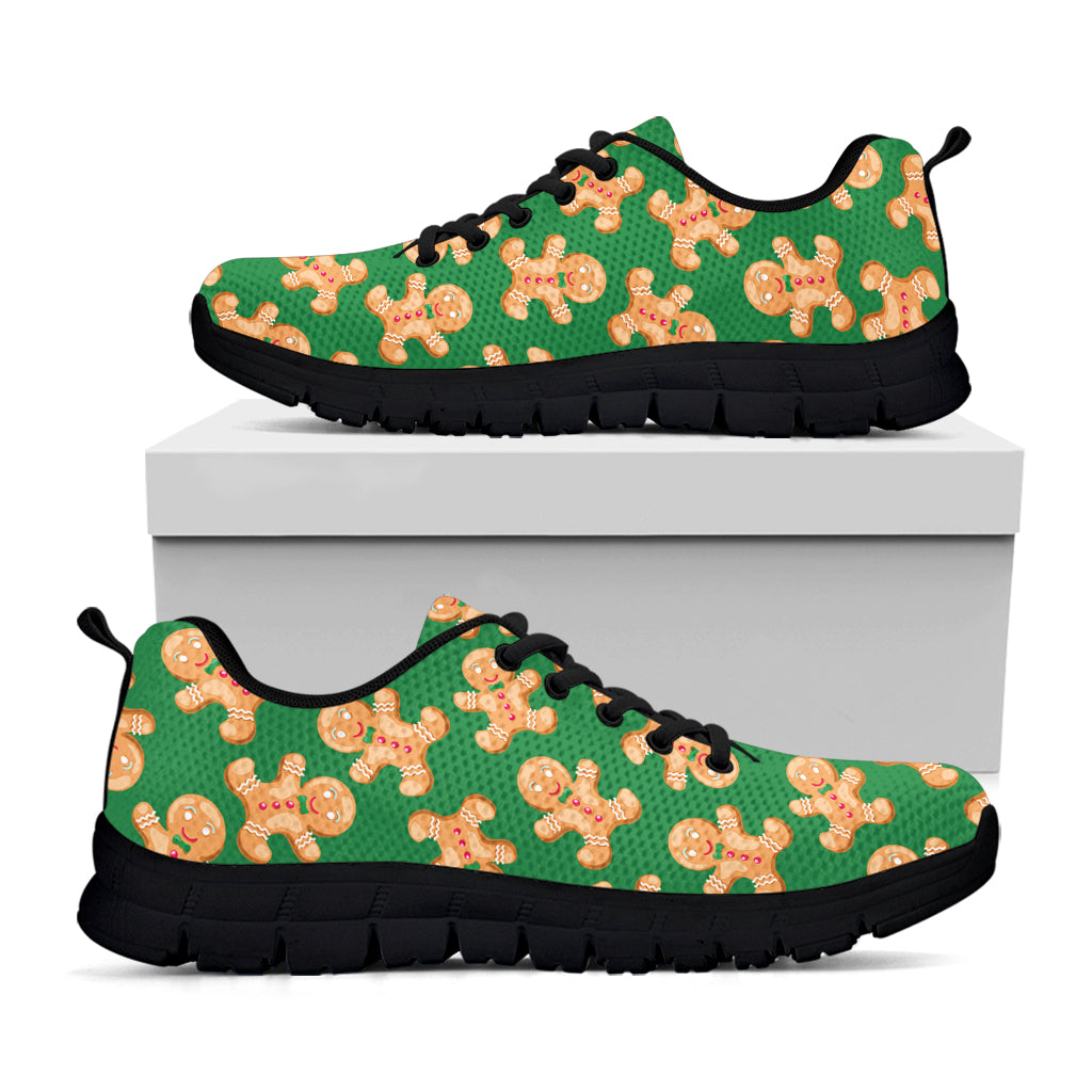 Cute Gingerbread Man Pattern Print Black Sneakers