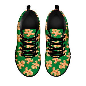 Cute Gingerbread Man Pattern Print Black Sneakers