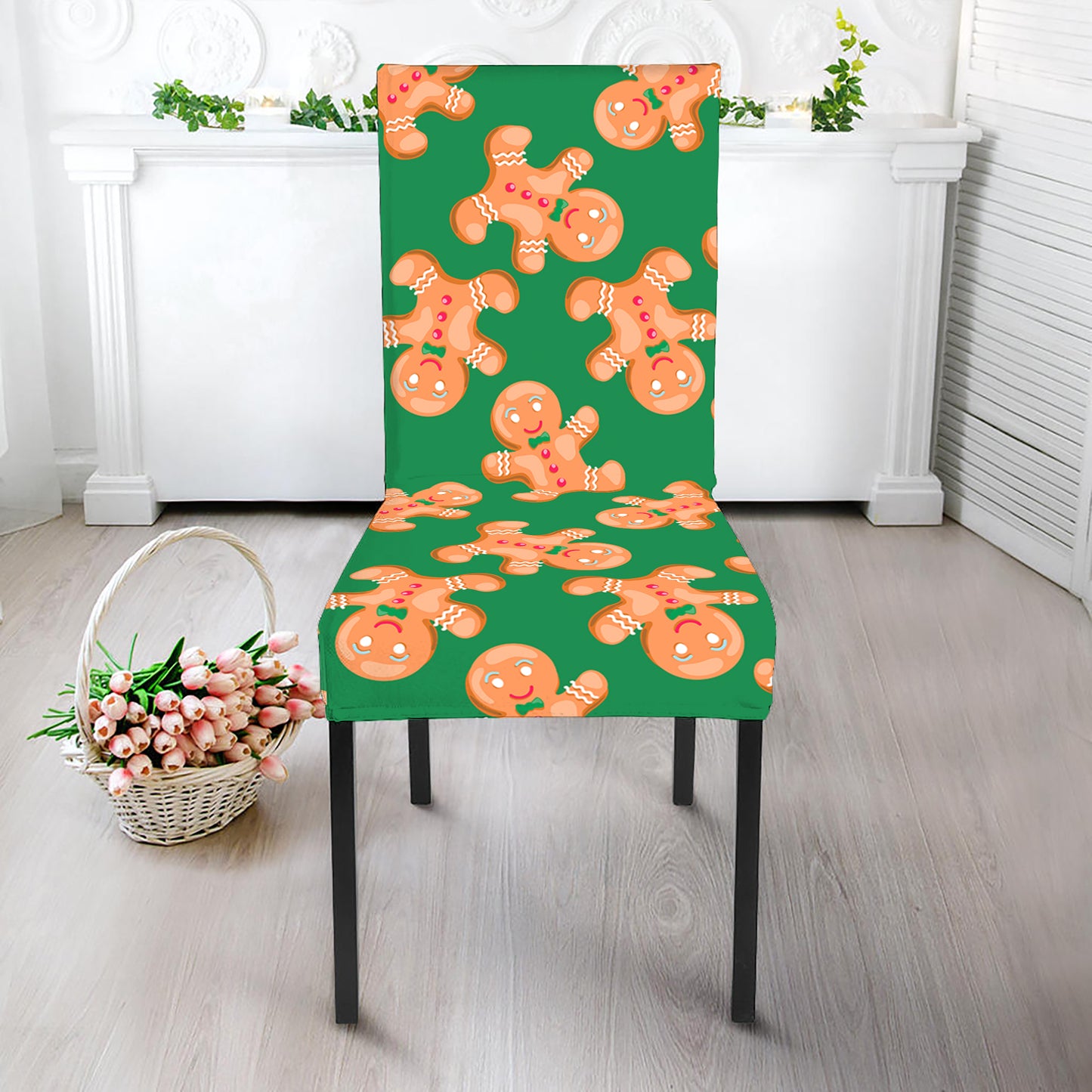 Cute Gingerbread Man Pattern Print Dining Chair Slipcover