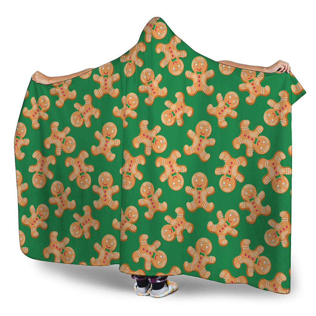 Cute Gingerbread Man Pattern Print Hooded Blanket