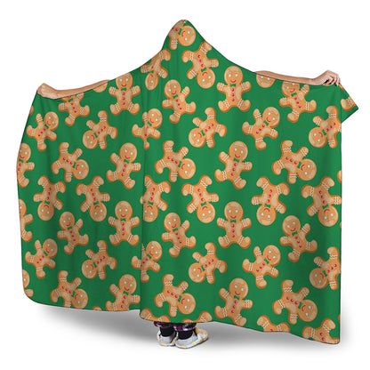 Cute Gingerbread Man Pattern Print Hooded Blanket