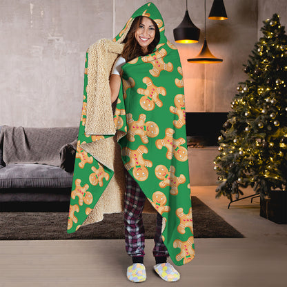Cute Gingerbread Man Pattern Print Hooded Blanket