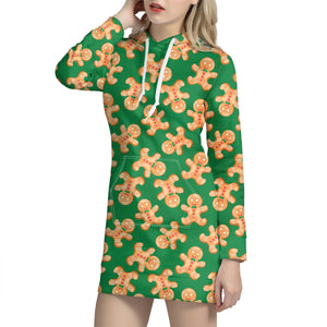 Cute Gingerbread Man Pattern Print Hoodie Dress