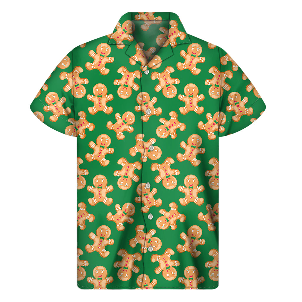 Cute Gingerbread Man Pattern Print Men's Short Sleeve Shirt