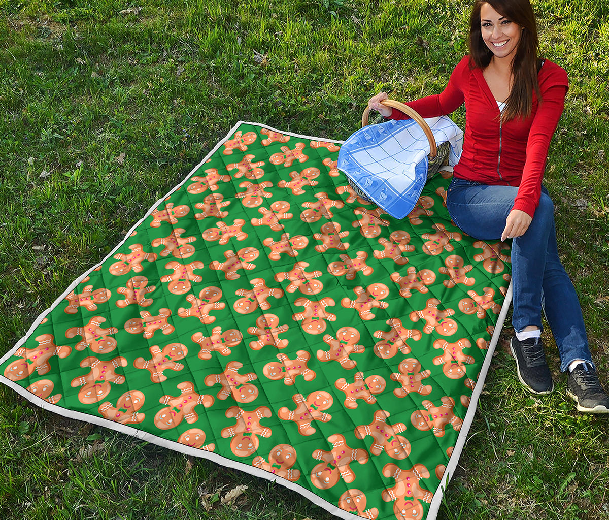 Cute Gingerbread Man Pattern Print Quilt