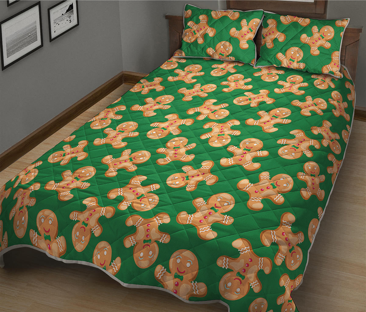 Cute Gingerbread Man Pattern Print Quilt Bed Set