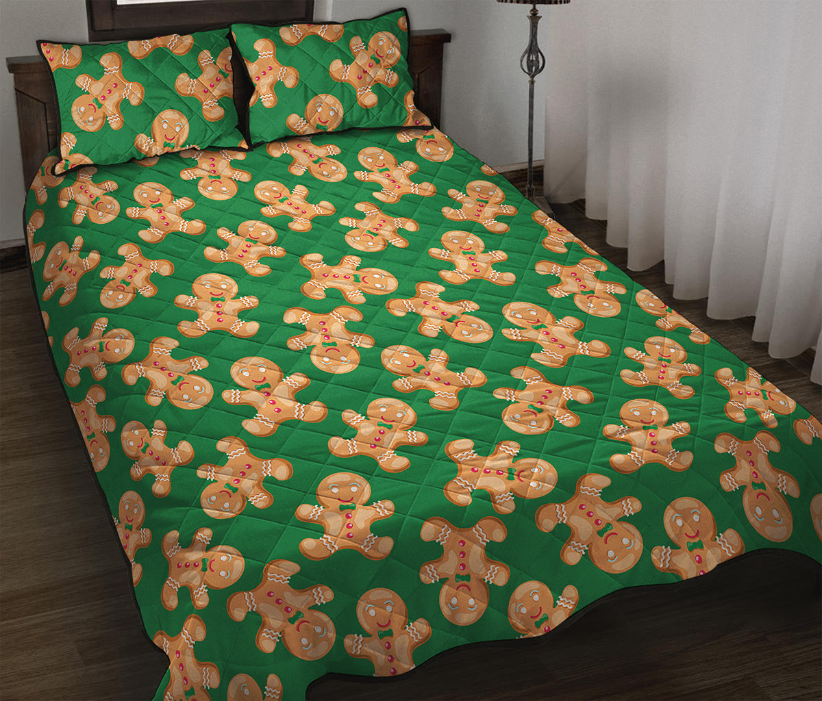 Cute Gingerbread Man Pattern Print Quilt Bed Set