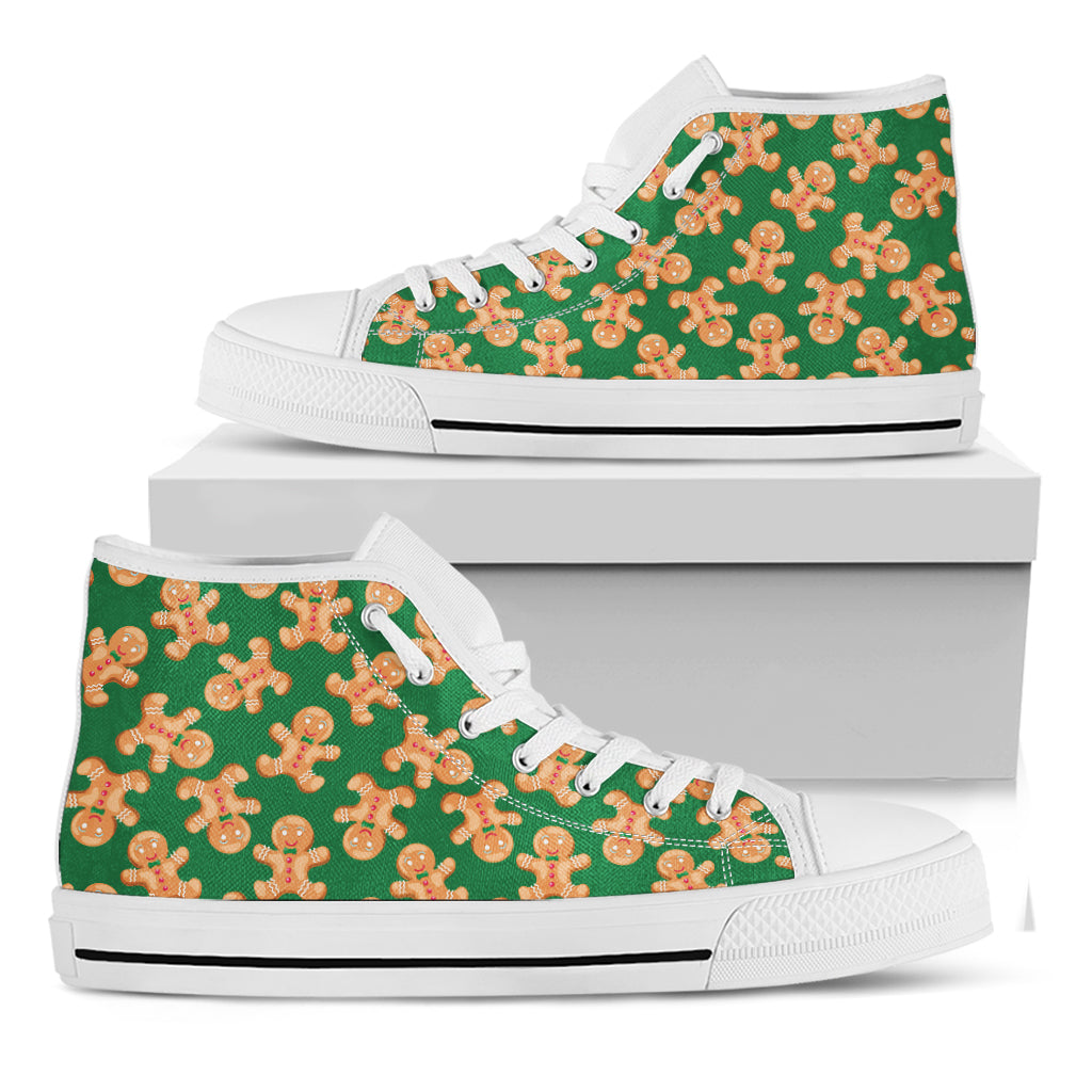 Cute Gingerbread Man Pattern Print White High Top Shoes